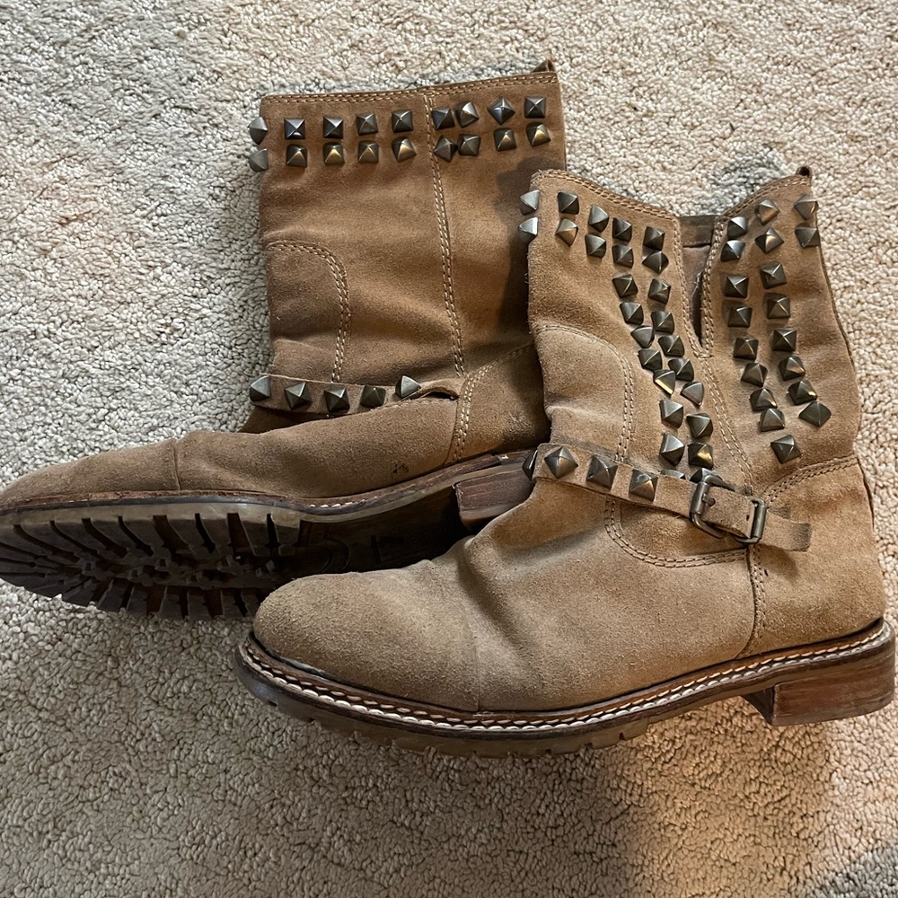 Zara tan suede studded biker boots size 38